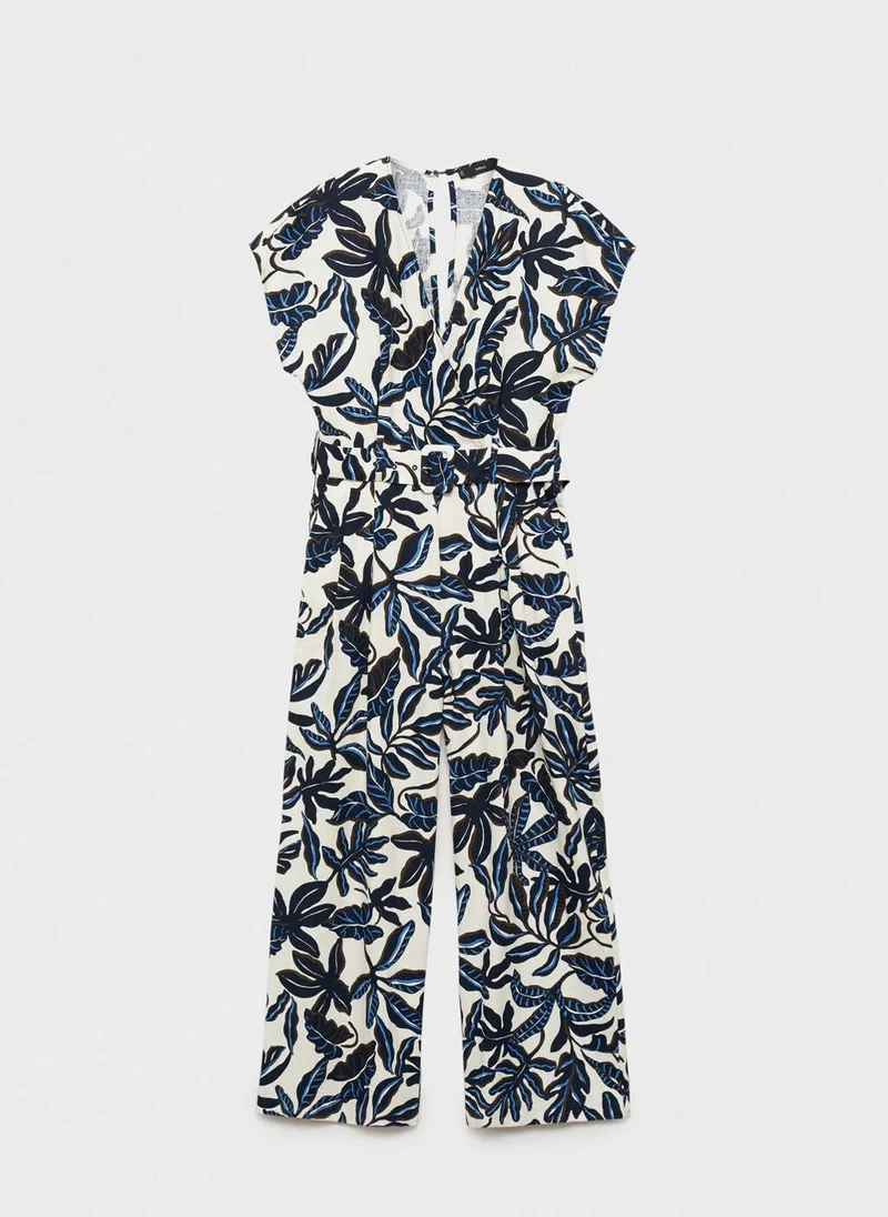 MANGO  printed linen jumpsuit with belt for Women | Best Price UAE